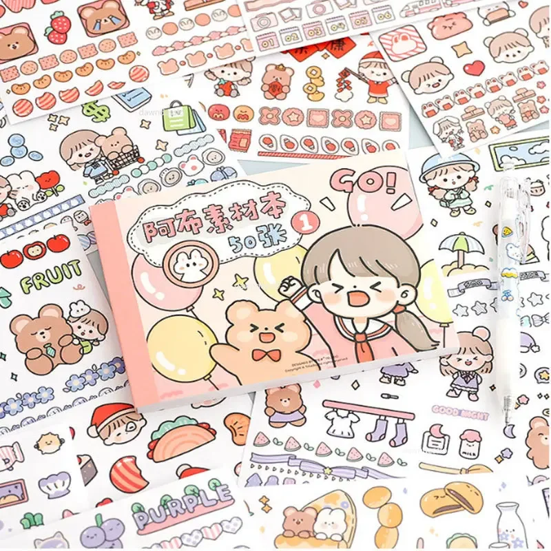 

50Pcs Cute Abu Material Book Washi Sticker Cartoon Teenage Girl Journal Material Collage Scrapbooking Stickers Kawaii Stationery