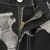 2024 Y2K American High Street Pistol Pattern Retro Printed Jeans Fashion Classic British Twill Cotton Pants Men's Jeans 4