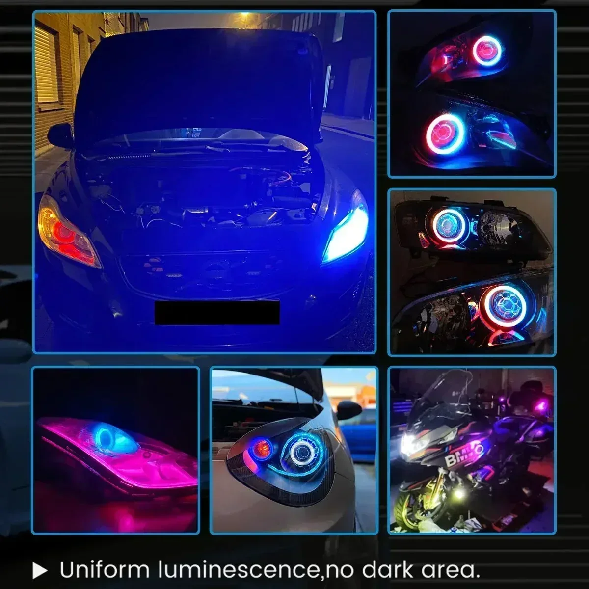 Motorcycle Led Lights Motorcycle Accessories 12V Motorcycle RGB Angel Eyes Halo Rings Lights with Turn Signal Lights APP Bluetooth LED Motorcycle Retrofit DRL Headlight