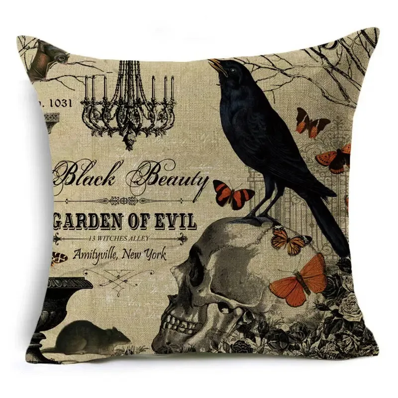 

Halloween retro pattern Cushion Cover Printed Throw Pillows Living Room Decorative Linen Pillow Case 45cm*45cm