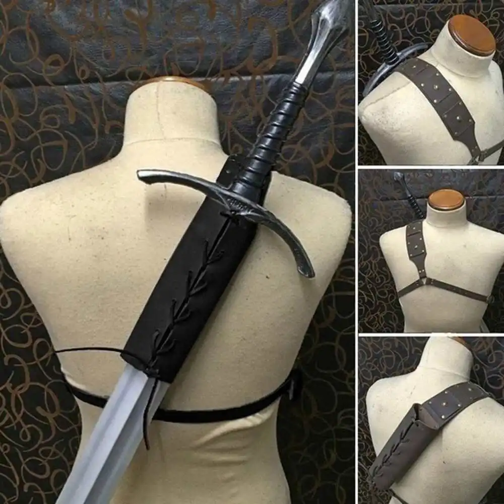 Medieval Retro Sword Shoulder Back Sheath Frog Holder Costume Cosplay Rapier Leather Buckle Holster Scabbard Costume Halloween