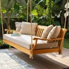 Teak Wood Porch Swing Bed, Spacious Outdoor Swing Daybed with Comfortable Oyster Cushion – Ideal for Patio, Porch, or Backyard 1