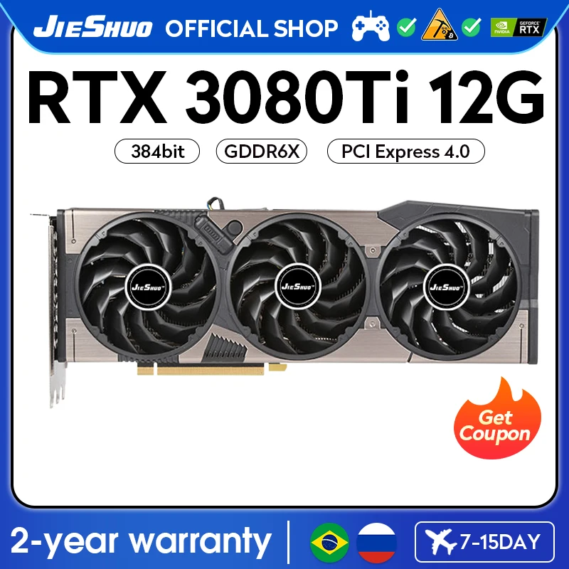 

JIESHUO NVIDIA RTX 3080TI 12GB Three-fan Gaming Graphics Card GDDR6X 10240 8nm GPU 384bit RTX3080TI 12G Desktop Video Office AI