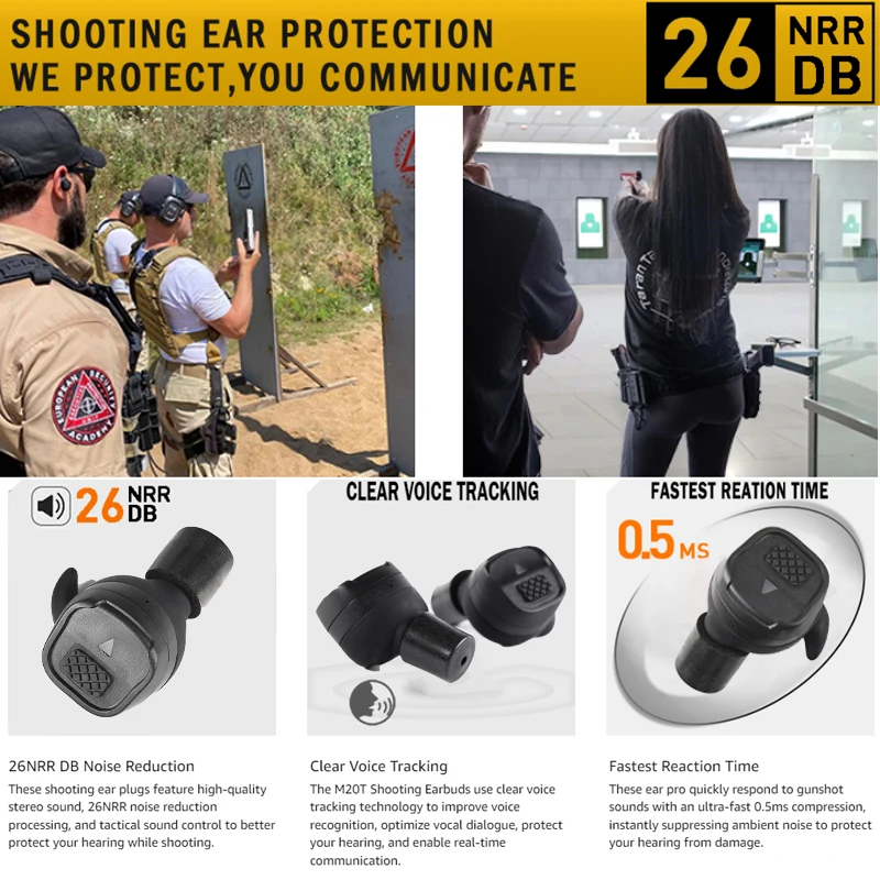 EARMOR BT 5.3 Bluetooth Earplugs M20T Military Electronic Noise Reduction Hearing Protection Earplug for Range Shoot Hunting