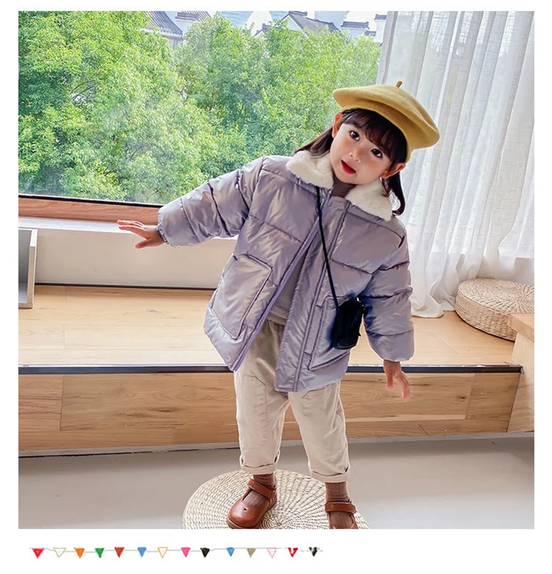 veste matelassée courte en coton avec col en fourrure de lapin pour vêtement chaud pour fille et nouvelle collection hiver