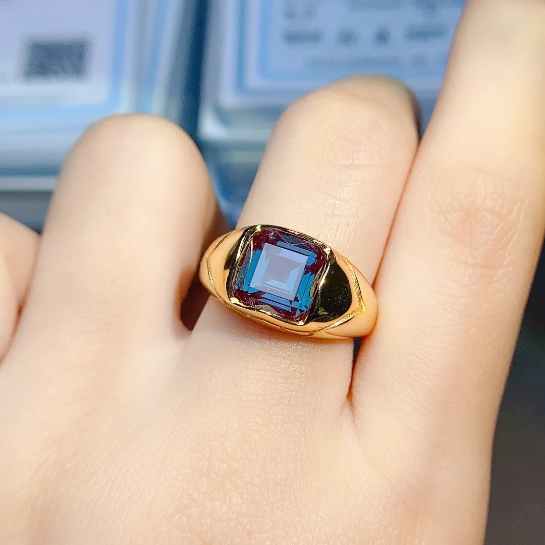 Alexandrite Ring Men s Princess Cut Color Changing Gemstone Ring June Birthstone Ring Sterling Silver Ring