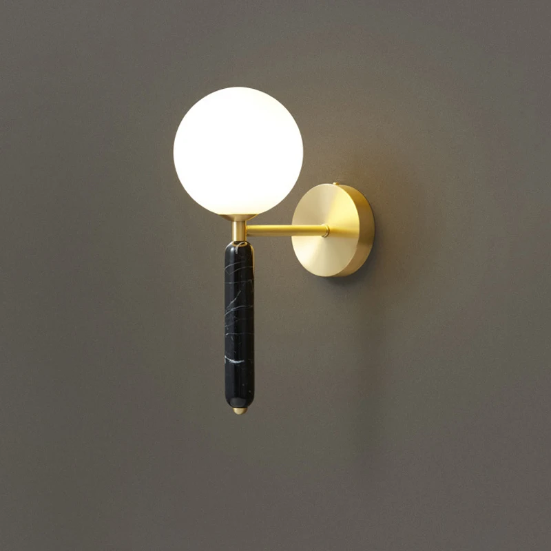 Lampada da comodino in marmo verde italiano lampada da parete per camera da letto con porta a sfera in vetro lampada decorativa per ristorante dell'hotel bianco nero nordico
