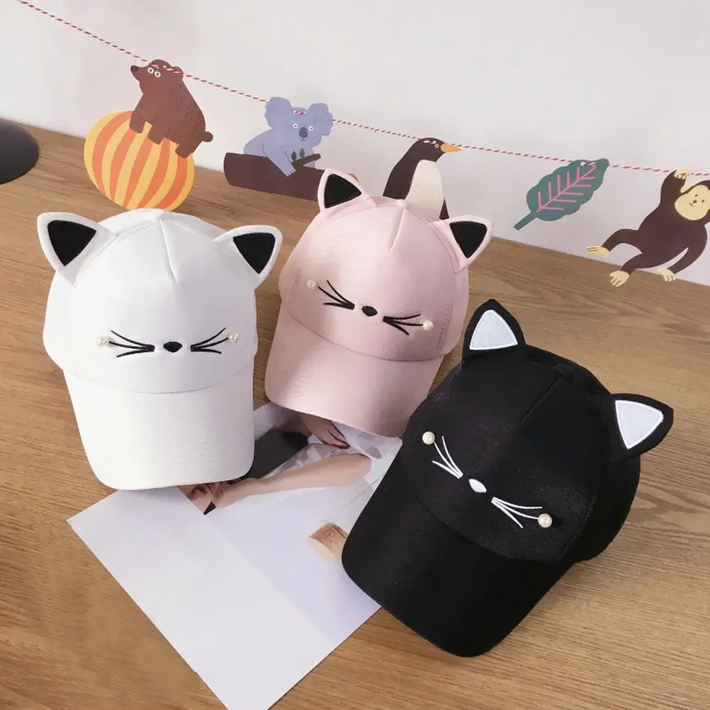 Baseball Cap Cat Ear Hat Pearl Cotton Sun Cap Adults&Kids Outdoor Peak Party Cosplay