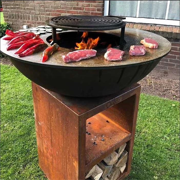 Corten Steel Metal With Grill Plate Fire Pit Table Backyard Outdoor Fire Pit BBQ