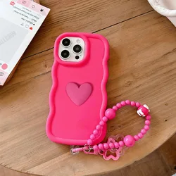3D Love Heart Wave Border Soft Phone Case for Redmi Note 12S 4G (Rose Red)
