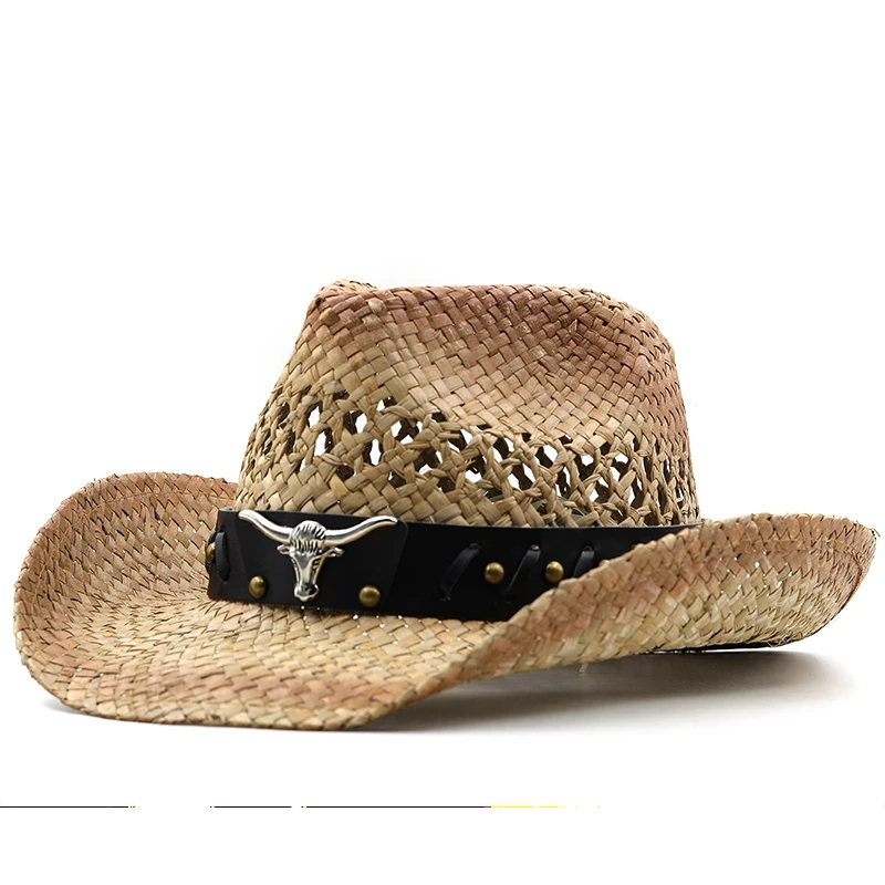 Hollow straw hat Straw Cowboy Hats Western Beach Felt Sunhats Party Cap for Man Women 3colors summer jazz straw hat 2
