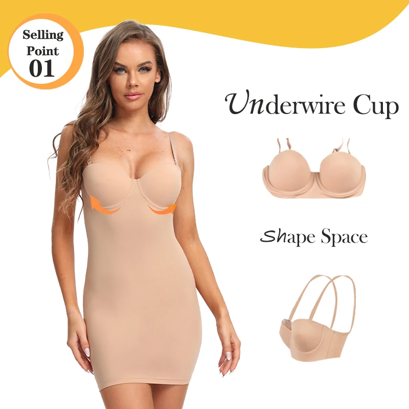 Slimming Full Length Shapewear Slips Nude Straight Tube Dress Body Shaper...
