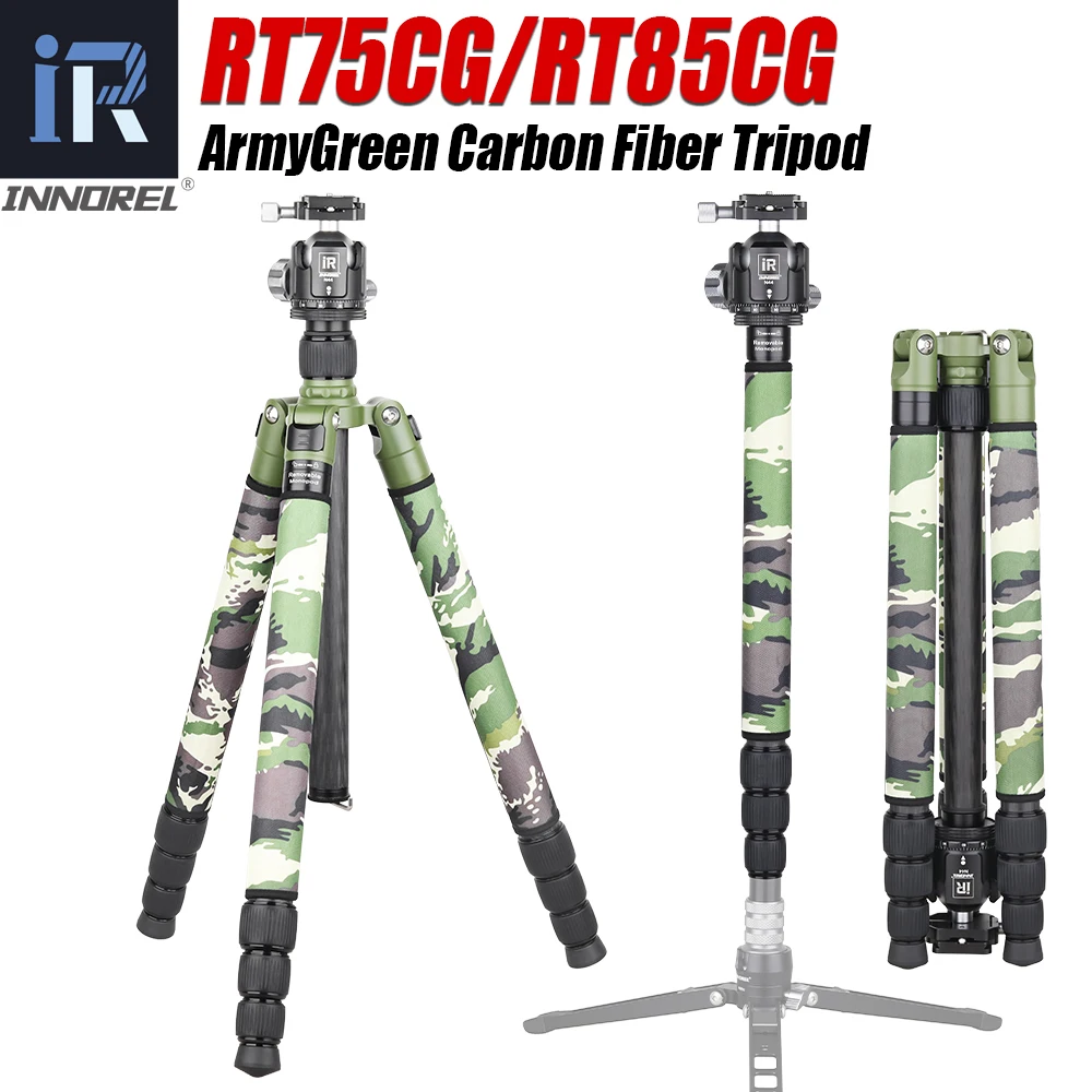 

Army Green Carbon Fiber RT75CG/85CG Tripod Monopod Heavy Duty Stand With 360° Panoramic Ball Head for Digital DSLR Camera