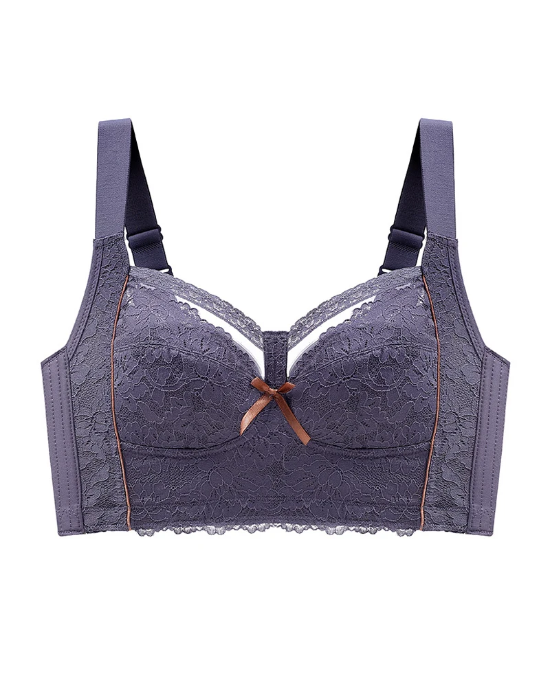 Women French Thin Bow Lace Bra Wireless Push up Bralette Sexy Comfortable Large Size Underwear Solid Gathered Brassiere
