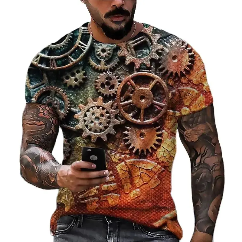 Vintage Men' S T-shirts 3D Clock Printed Crew Neck Short Sleeve Tops Street Hip Hop T Shirt Oversized Tee Shirt Men Clothing Y2k