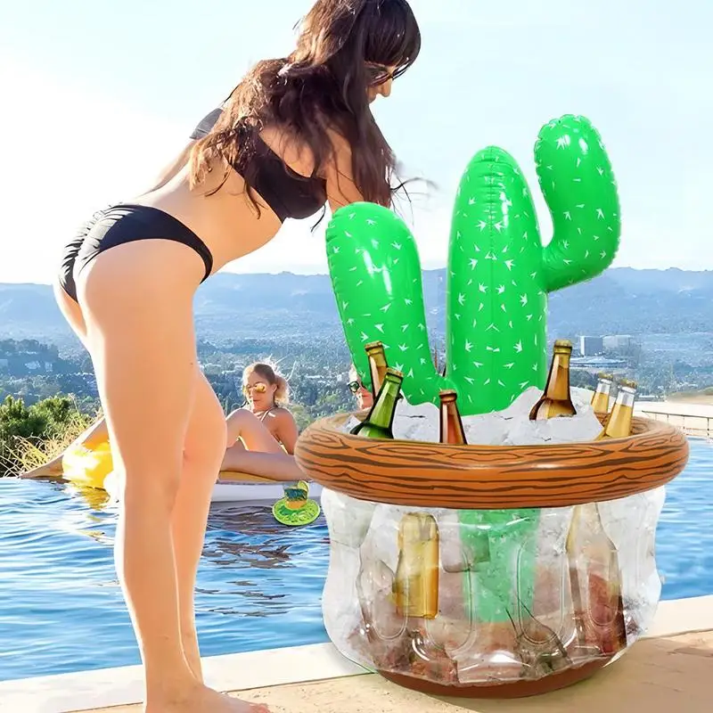 Inflatable Drink Cooler Pool Party Cactus-Shaped Ice Bucket Cactus-Shaped Drink Holder Ice Bucket For Mexican Fiesta Hawaiian