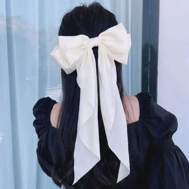 2023 New Women Large Bow Hairpin Summer Chiffon Big Bowknot Stain Bow Barrettes Women Solid Color Ponytail Clip Hair Accessories