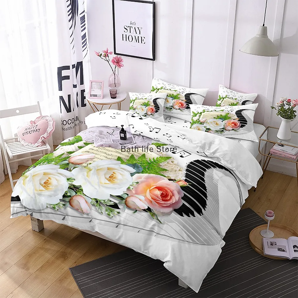 Music Notes Bedding Set for Kids Adult Duvet Cover King Queen Size Gradient Bed Home Textiles Bedclothes 2/3Pcs Duvet Cover Set 