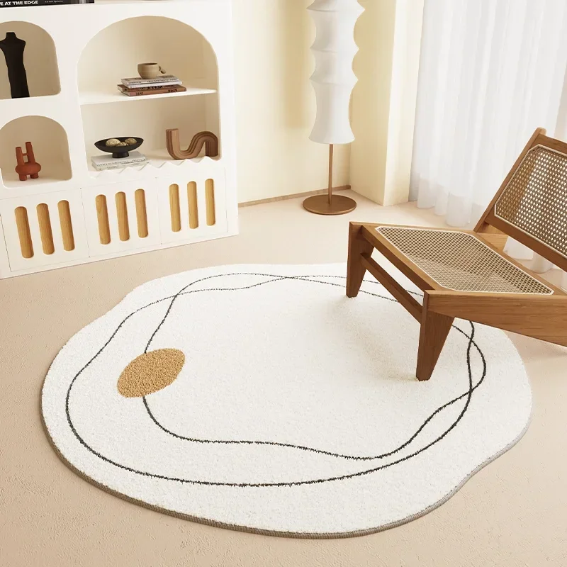 Round Cream Living Room Carpet Abstract Stripe Art Decorative Rug Soft and Comfortable Study Carpets Foldable Cloakroom Rugs 양탄자 4