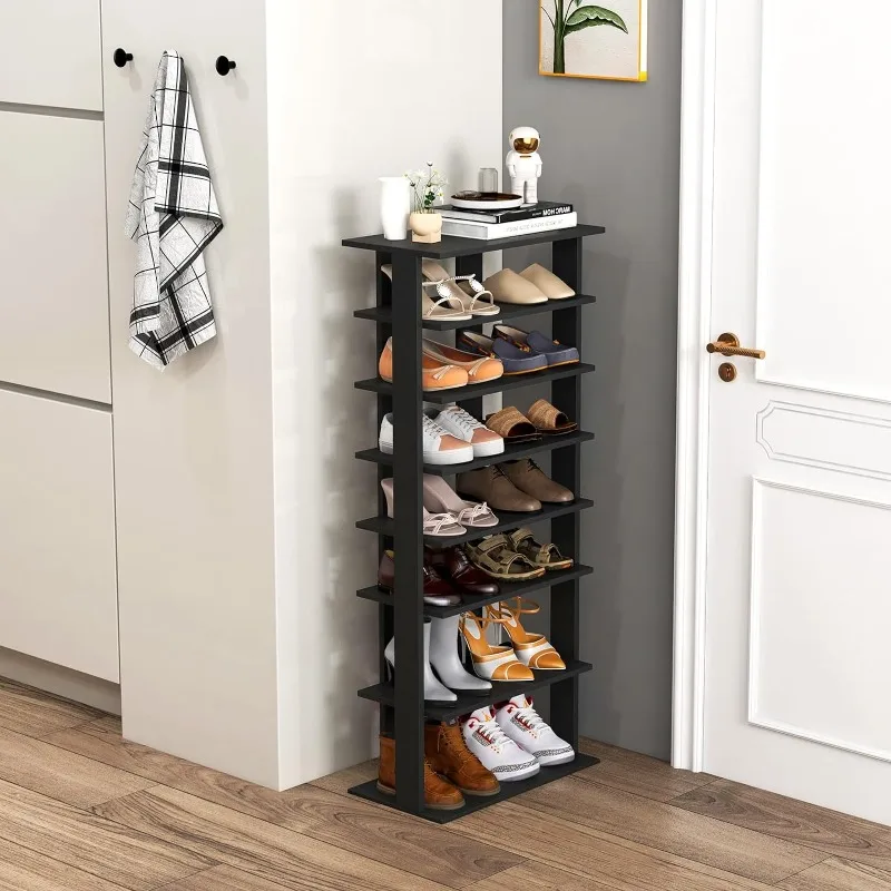 8 Tiers Vertical Shoe Rack, Patented Space Saving Corner Shoe Rack for 14 Pairs, Narrow Shoe Rack for Front Door Entryway