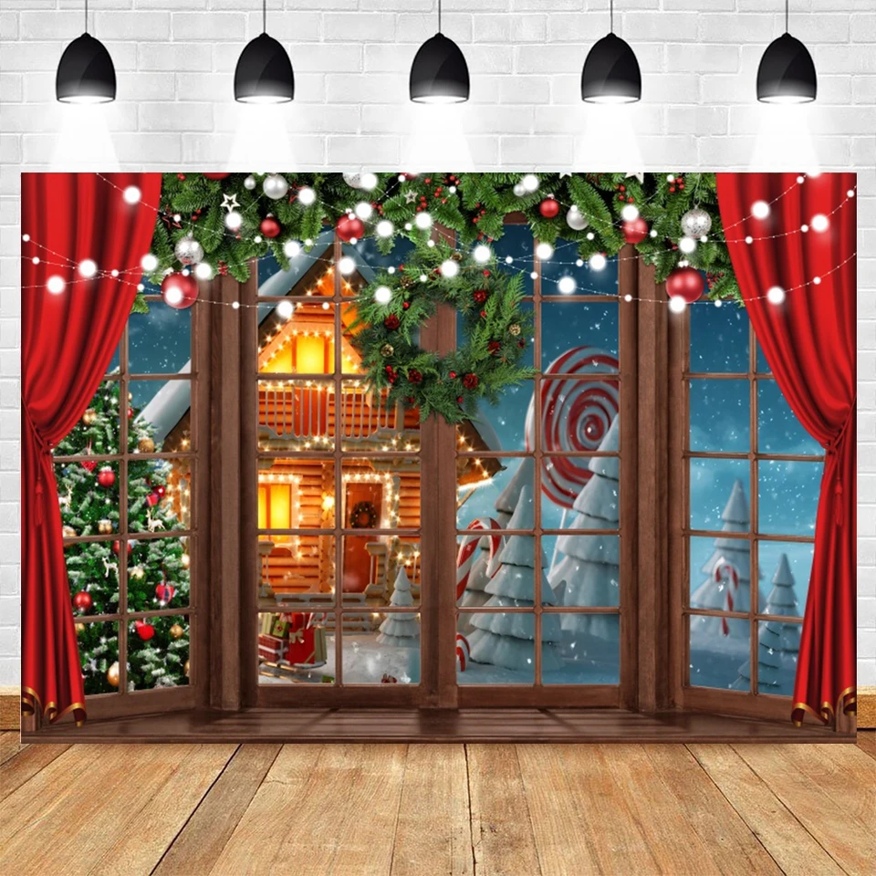 Décorations De Noël Toile De Fond Planche De Bois Blanc Cadeaux D'arbre Étoile Rouge Boule D'argent Ornements Suspendus Fond Joyeux Noël Décoration De Fête De Vacances Fournitures 2,1 X 1,5 M