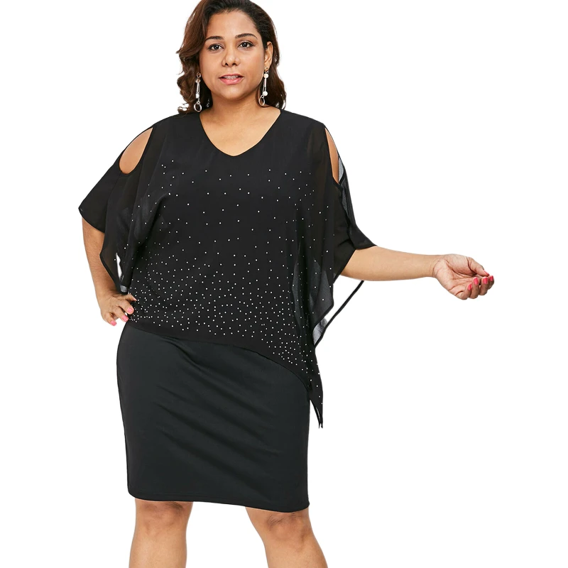 

Summer Off Shoulder Plus Size Bodycon Dress Sexy Hot Drilling Layered Party Dress Women Fashion V Neck Pullover Dress Vestido