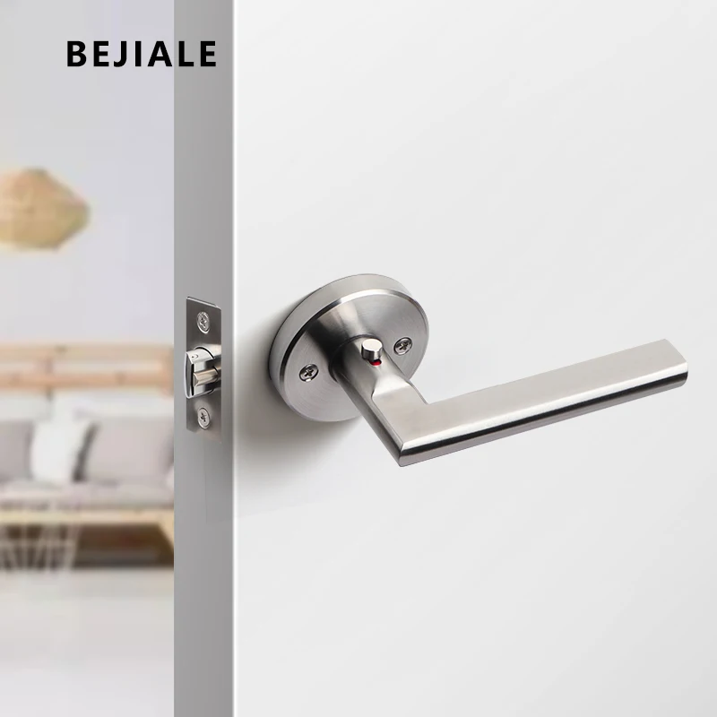 Stainless Steel Bathroom Keyless Door Lock Household Wooden Door Handle Lock Indoor Black Red and Green Indicator Handle electronic door lock