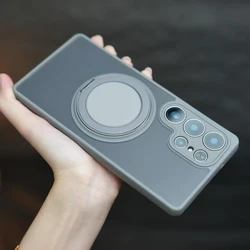 360° Rotating Shockproof Matte Clear Magnetic Phone Case with Stand - Galaxy S26 FE (Grey)