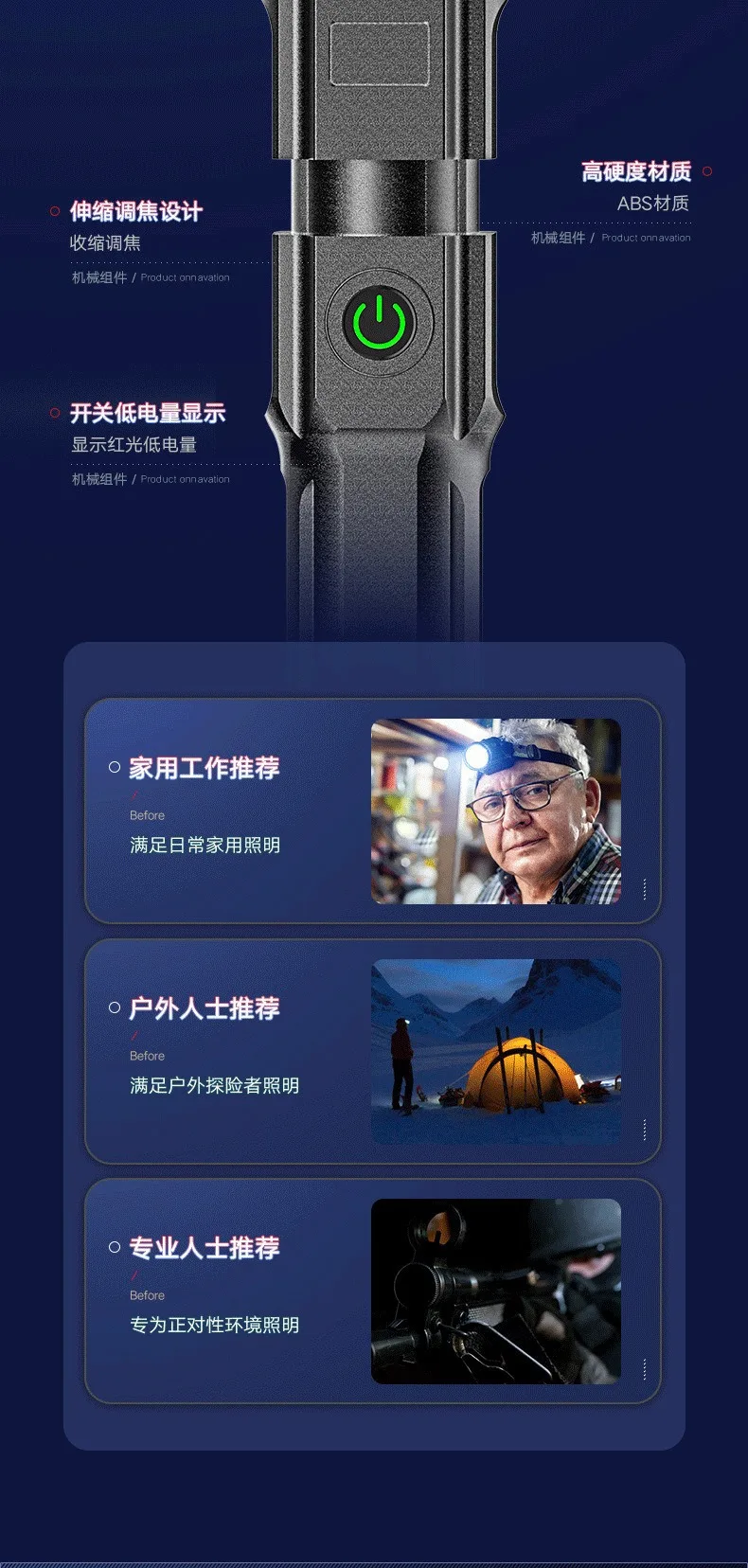 Description Picture 5 of itemFlashlight strong light rechargeable super bright small xenon outdoor household mini-portable led emergency remote spotlight