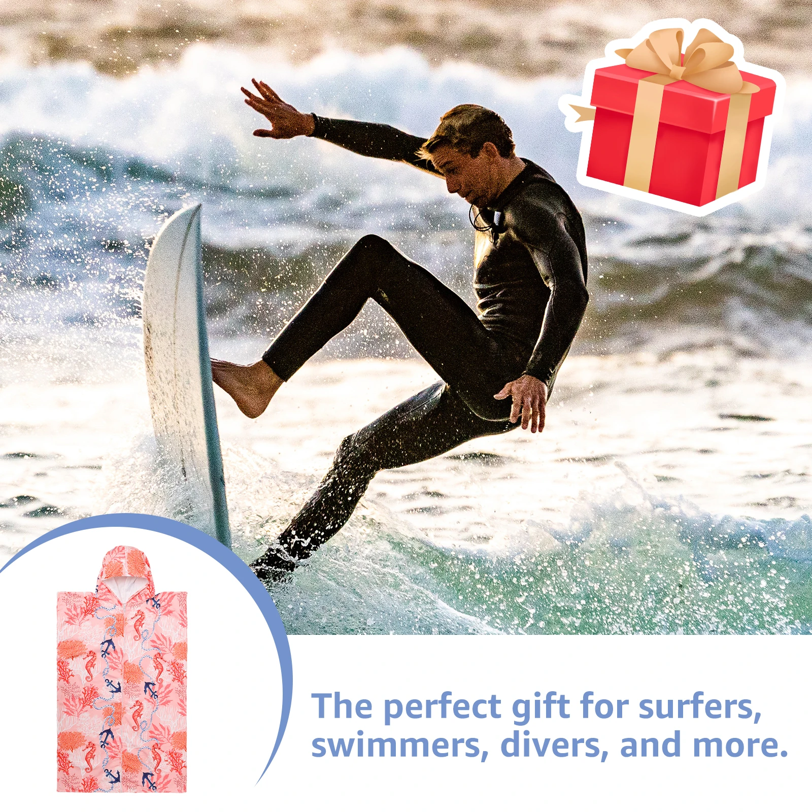 Soft Microfiber Changing Robe Quick Dry Surf Poncho Hooded Towel Poncho Robe with Zipper for Women Men Surfing Swimming Travel