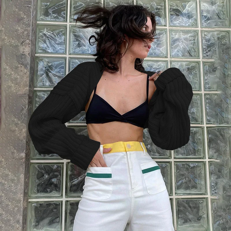 

Women's Crop Top Knitted Cardigan Sweater Ultra-short Women's Tube Top Coat Sexy Style Simple Solid Color Loose Clothing Tops