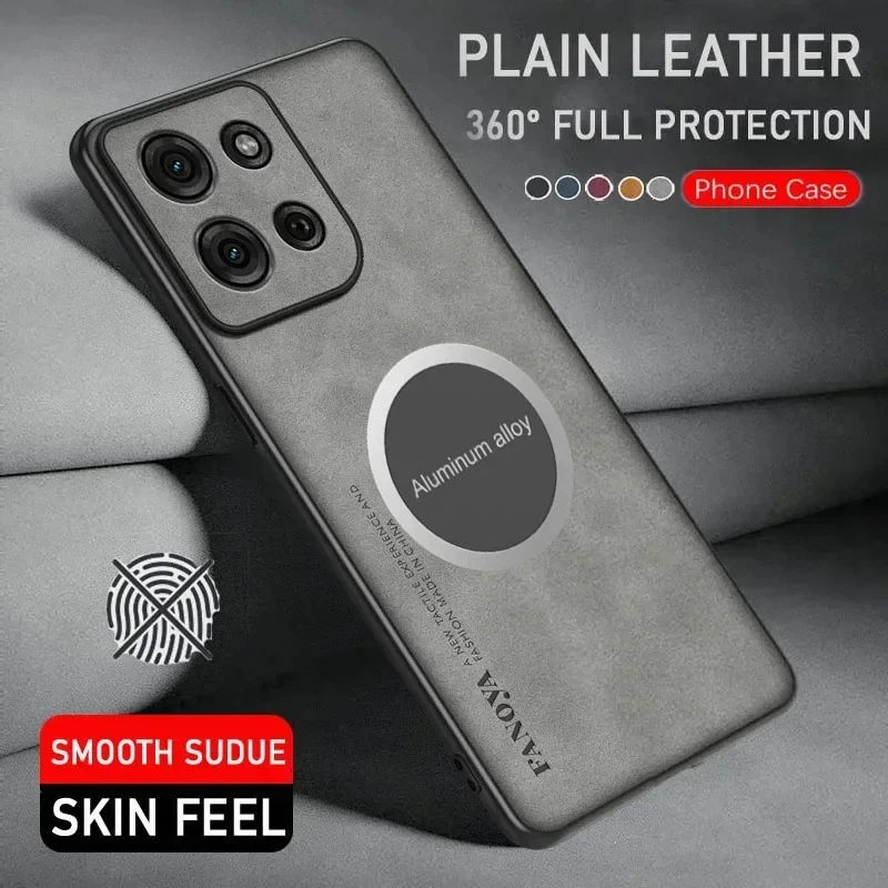 Sheepskin Leather Magnetic Car Mount Phone Case with TPU Protection