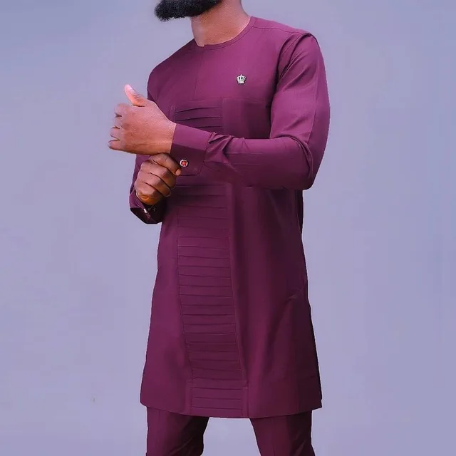 Tunde 2 Piece Long Sleeve Pleated Dashiki Outfit - Image 4