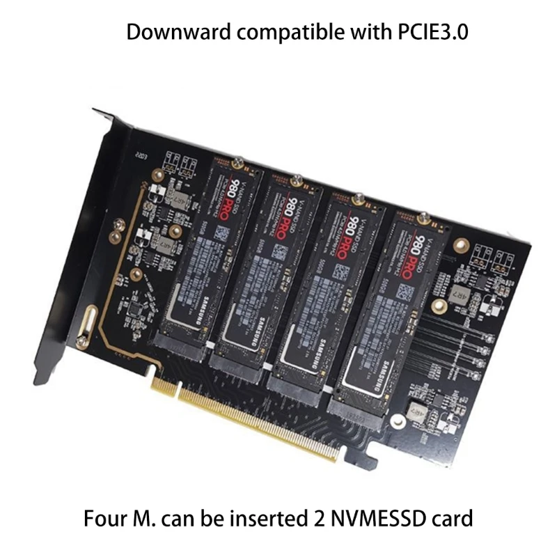 PCI Express 4.0 x16 to 4 Port M.2 NVME SSD Adapter Raid Card VROC Riser Card Support 2230 2242 2260 2280 M.2 NVME SSD