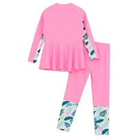 Kids Girls 2Pcs Swimsuit Sun Protective Rash Guard Floral Print Long Sleeve Top with Pants Swimwear Beach Surfing Bathing Suit 4