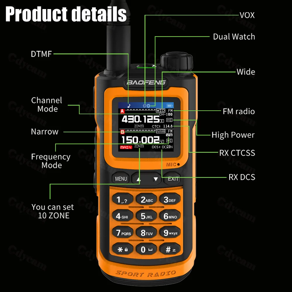 2Pack Baofeng Walkie Talkie True 10W Long Range Portable 1000 Channel Ham FM Radio UHF VHF USB-C Charge Two Way Radio Waterproof 5