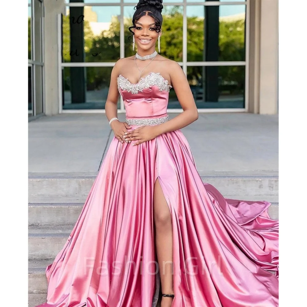 

Sweetheart A-line Prom Gown Sexy Backless Temperament Satin Evening Dress Sleeveless Graduation Party Dresses Robe De Soiree