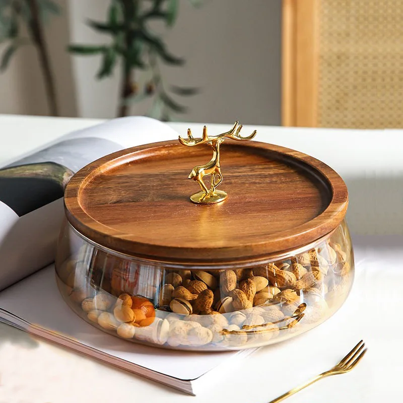 

For Wooden Container Cereals Kitchen Jars Trays Jar Candy Lid Layer Food With Fruits Bowl Glass Double Storage Nuts Home
