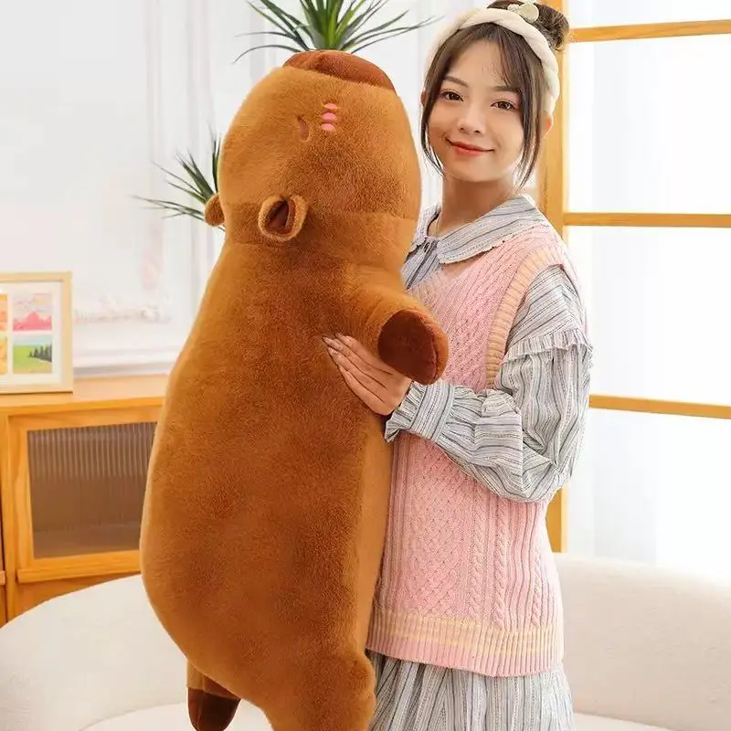 60cm Kawaii Cartoon Giant Strip Capybara Plush Doll Pillow Lying Brown Orange Wings Creative Capybara Plush Toy Home Decor