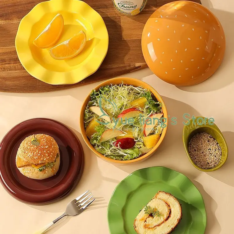 5pcs/set Hamburger Bowl Plate Set Gift Box Beautifully Designed Plate Cute Tableware Gift for Salad Dessert Children's Rice Bowl