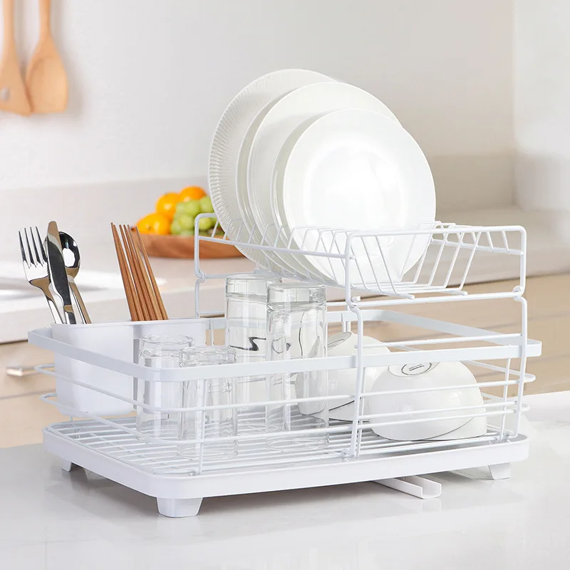 1pc Kitchen Dish Drying Rack With Drainboard Set, Detachable 2 Tier Drying  Rack & Drainboard With Double Bowl Holders, Cutlery & Plate Rack, Adhesive  Wall Mount, Kitchen Organizer, White, For Countertop