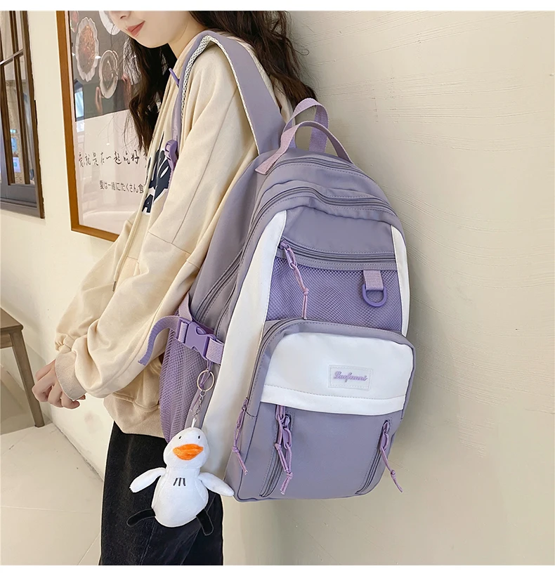 DCIMOR Vertical Zipper Match Color Women Backpack Female Nylon Mesh Travel Bag Cool Multi-pocket Waterproof Schoolbag for Girls