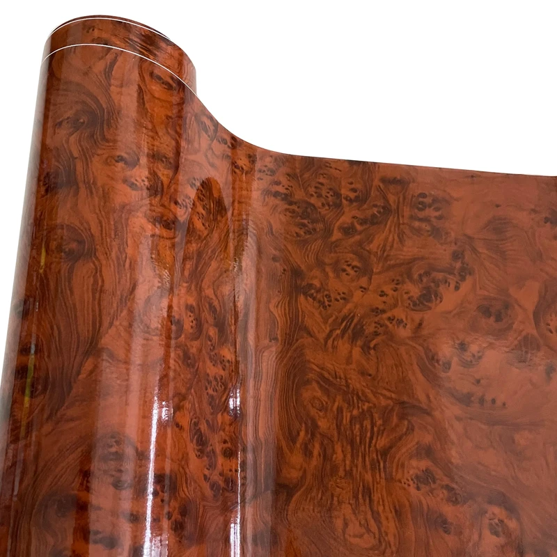 Glossy Knotty Rosewood Wood Grain Adhesive Vinyl Sheet Roll Wrap for