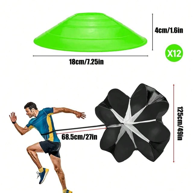 Pro Speed & Agility Training Set— Includes 12 Rung 20ft Agility Ladder , 12 Disc Cones, 4 Steel Stakes, 1 Resistance Parachute 3