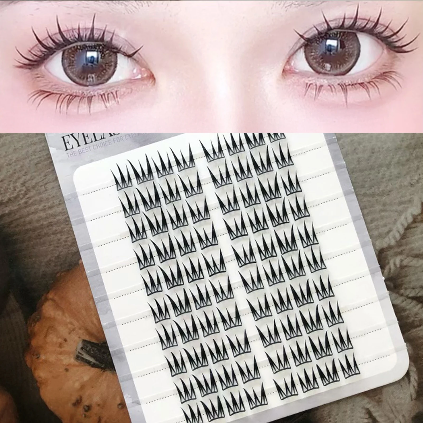 Künstliche Wimpern mit großem Fassungsvermögen, V-förmiges Kreuzdesign, flauschige, natürliche, lockige Wimpernverlängerung für den täglichen Gebrauch, perfektes Augen-Make-up – Detail 3