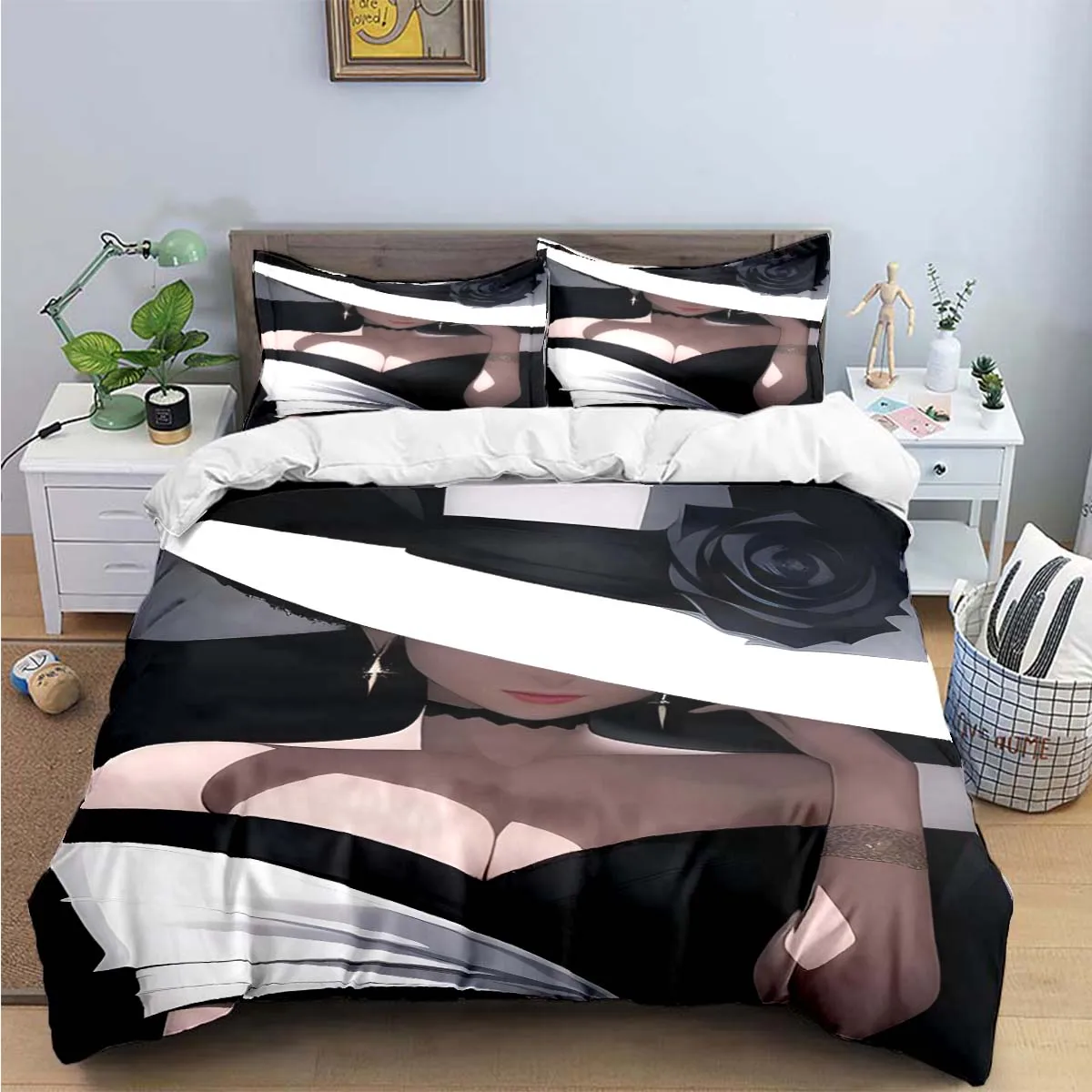 Fashion New Woman-Sexy Black and White Print Bedding Sets Bed Supplies Set Duvet Cover Bed Comforter Set Bedding Set Luxury Gift 6