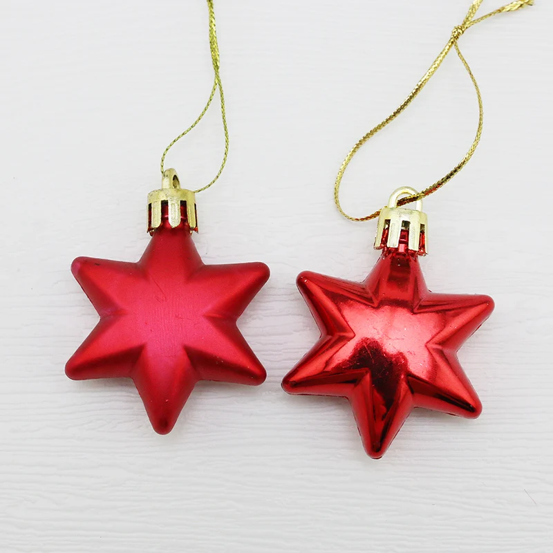 (12 Pcs/pack) 5cm Christmas Pendant Star Xtmas Tree Ball Pendant Electroplated Plastic Matte Mixed Decoration Accessory Party