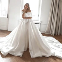 Vestidos De Novia Satin Mermaid Wedding Dresses with Detachable Train Classic Robes De Mariage Off the Shoulder Simple Trouwjurk 1