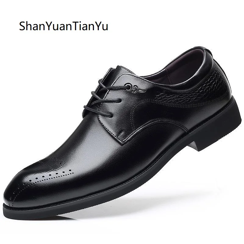 

Mens Oxford Shoes Black Grey Genuine Leather Brogue Men's Dress Shoes Classic Business Formal Party Wedding Shoes for Men