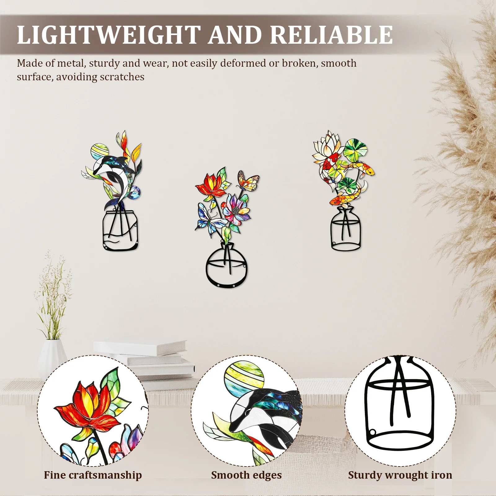 3 Pcs Metal Flowers Wall Decor Flower Wall Art Decorative with Screws Vase Hanging Decoration for Living Room Bedroom Home Decor